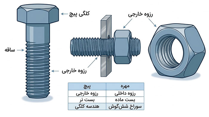 رزوه پیچ و مهره+انواع و مشخصات رزوه پیچ و مهره چیست و چه مشخصاتی دارد