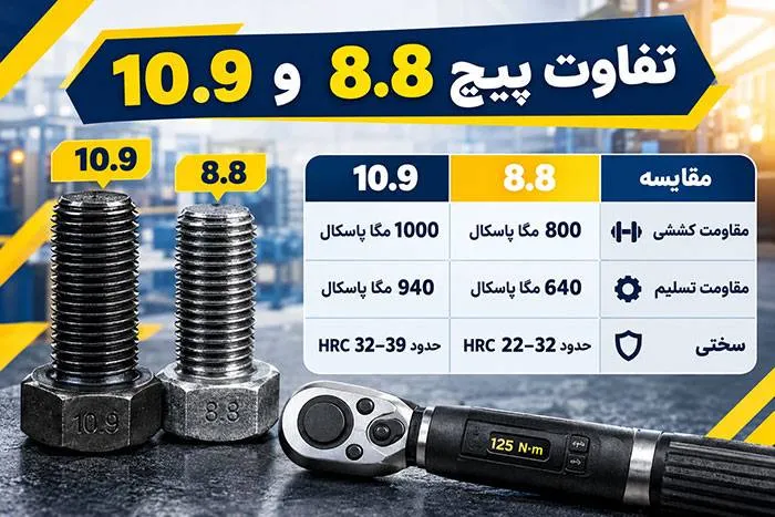 تفاوت پیچ 8.8 و 10.9 پیچ 8.8 و 10.9 چه تفاوتی با هم دارند