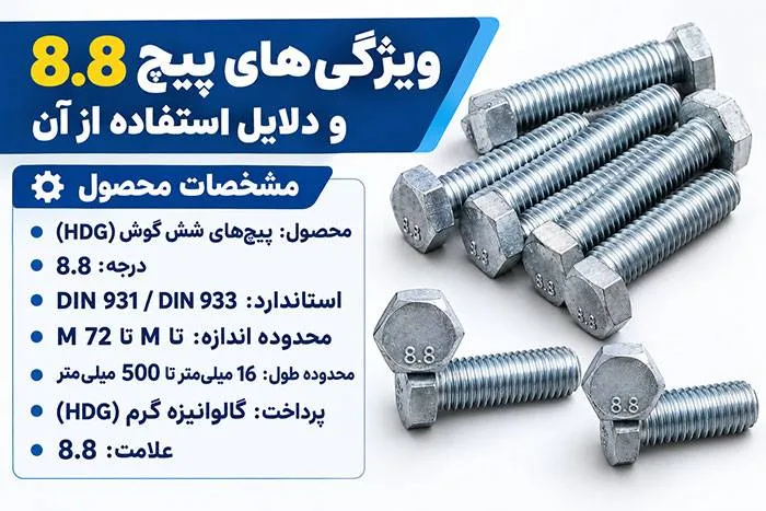 ویژگی‌های پیچ 8.8 و دلایل استفاده از آن